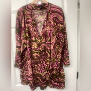 Anne Klein 3x Wine, Avocado, Tan, and Pink Wrap Blouse